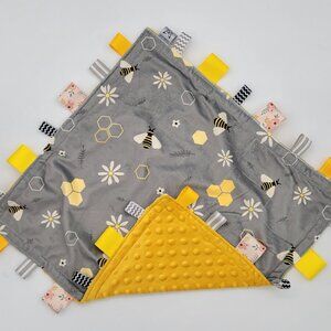 Handmade  Geometric Bee baby Double minky Taggie blanket 20 x 20. Perfect